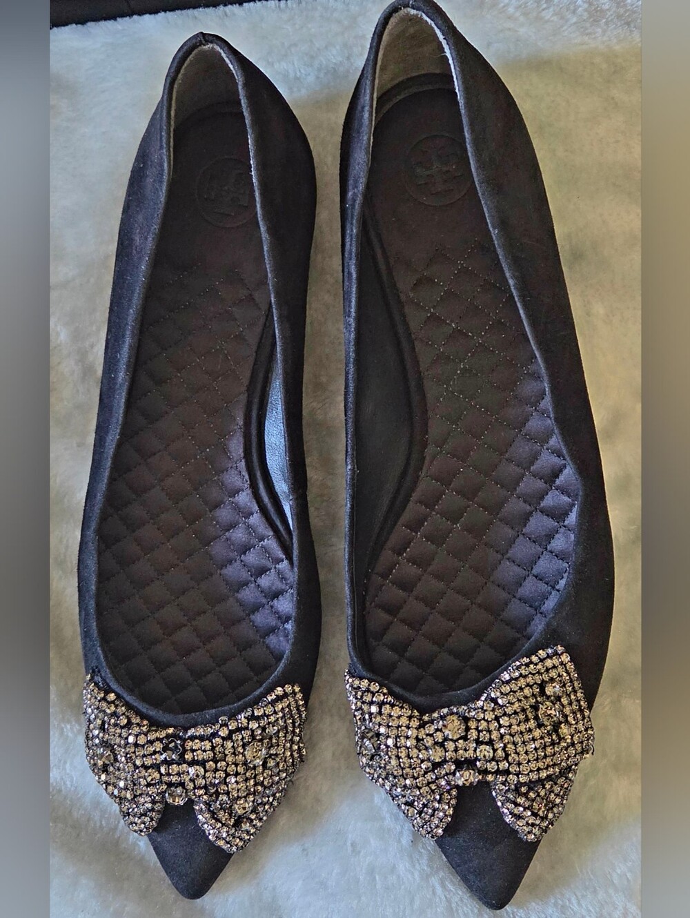 Women's Black Pointed Toe Embellished Ballet Flats